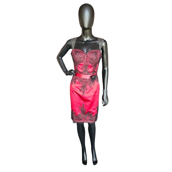 Red Satin/Black Lace Party/Cocktail Dress NWOT - Da Vinci - Picture 1 of 9